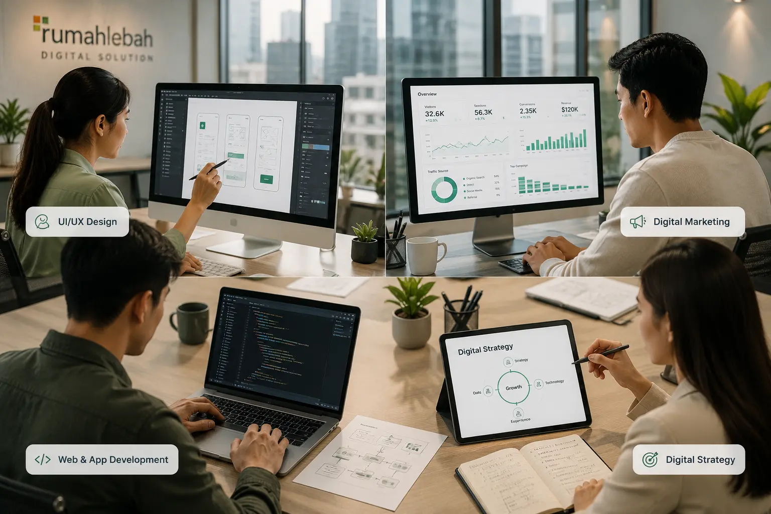 Tim rumahlebah digital solution berdiskusi strategi digital